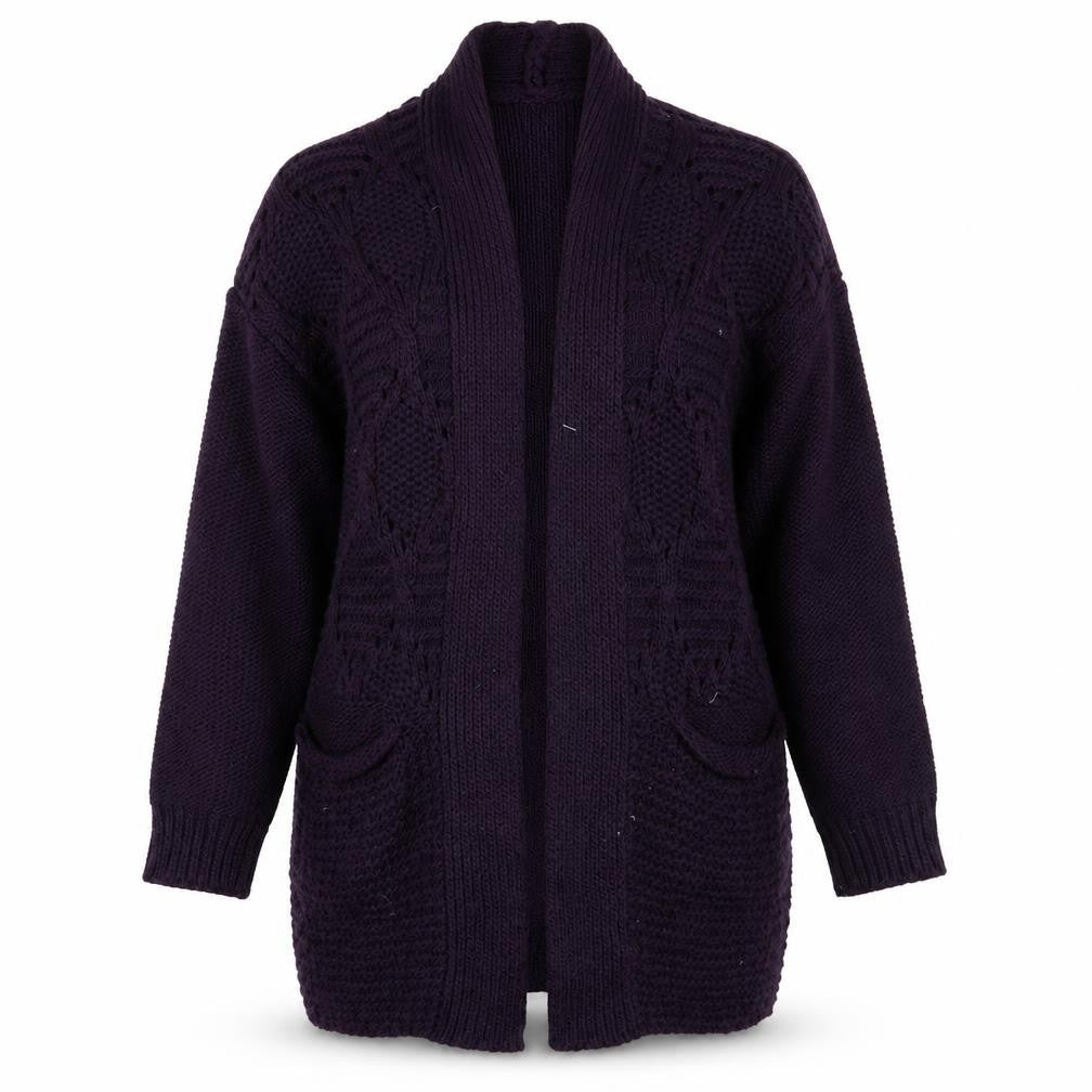 Front view of Tu women’s purple cardigan jumper, size UK 8