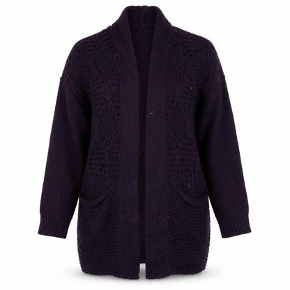 Front view of Tu women’s purple cardigan jumper, size UK 8