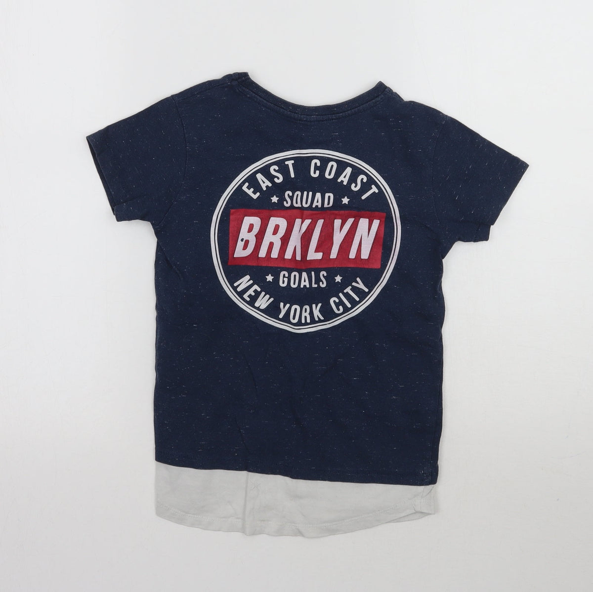 Back view of Primark boys’ blue basic t-shirt, size 5-6, years