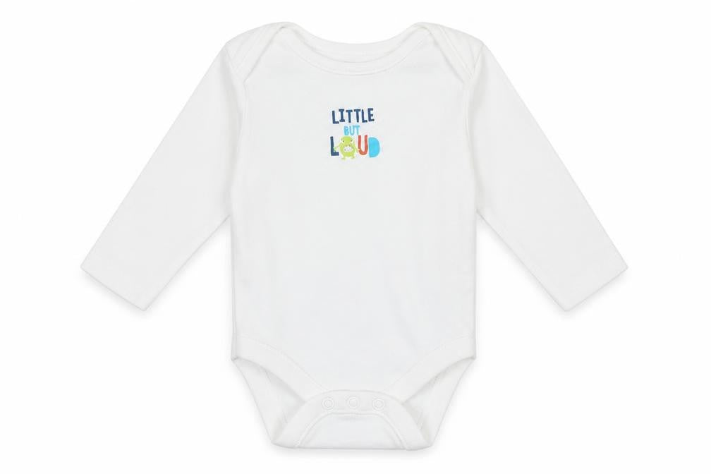 Front view of Primark Baby White Babygrow One-Piece, size 0-3, Months