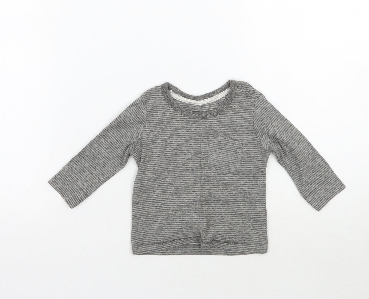 Additional front view of George Baby Grey Striped Basic T-Shirt, size 0-3, Months