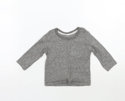Additional front view of George Baby Grey Striped Basic T-Shirt, size 0-3, Months