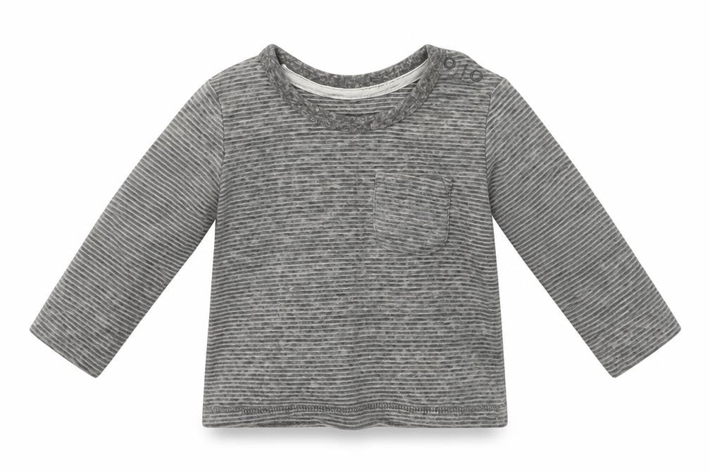 Front view of George Baby Grey Striped Basic T-Shirt, size 0-3, Months