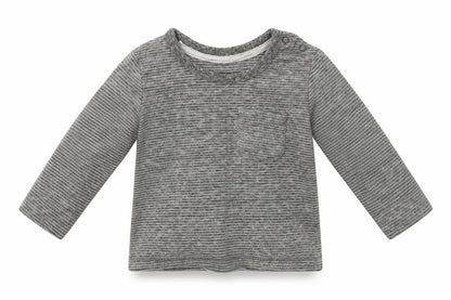 Front view of George Baby Grey Striped Basic T-Shirt, size 0-3, Months