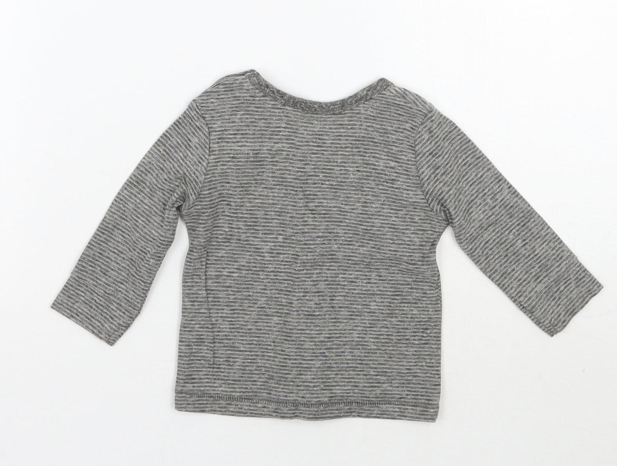 Back view of George Baby Grey Striped Basic T-Shirt, size 0-3, Months