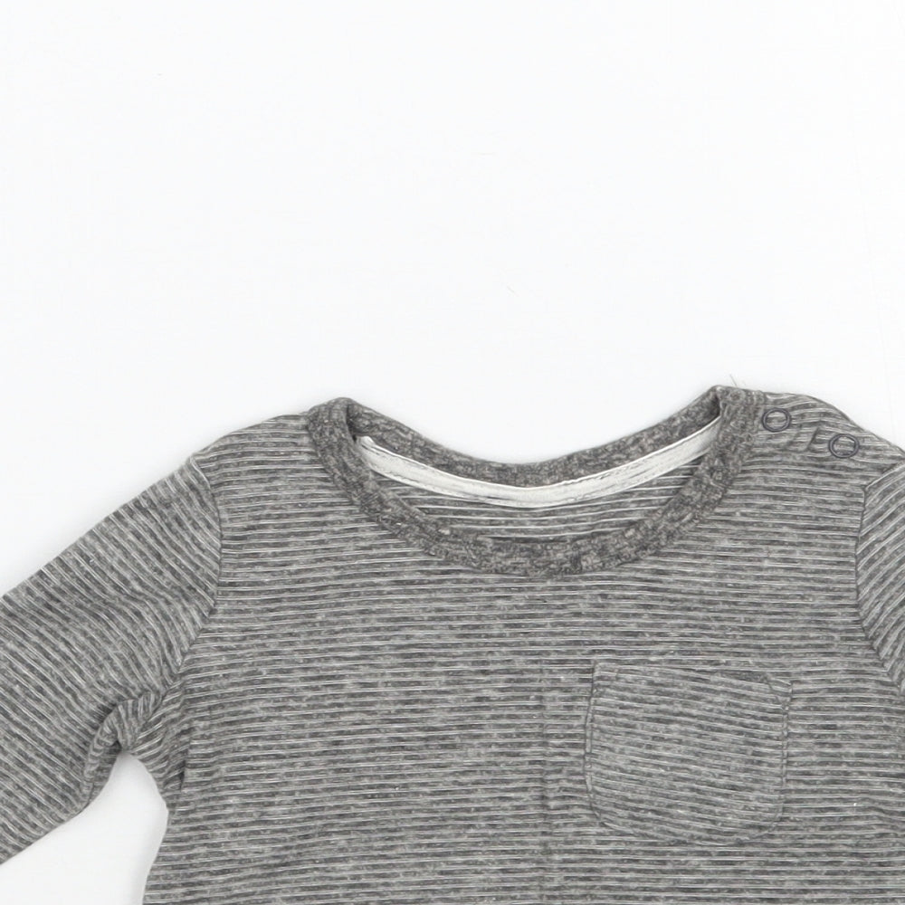 Close-up detail of George Baby Grey Striped Basic T-Shirt, size 0-3, Months
