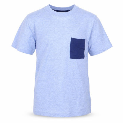 Front view of Rebel boys’ blue basic t-shirt, size 7-8, years
