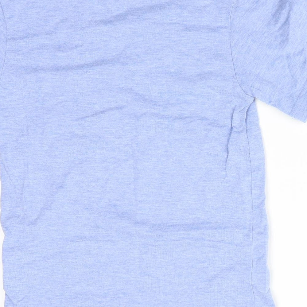 Brand and care label for Rebel boys’ blue basic t-shirt, size 7-8, years