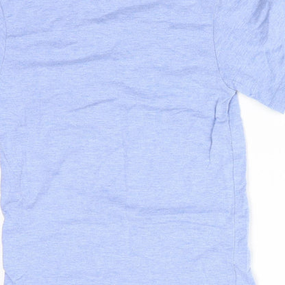 Brand and care label for Rebel boys’ blue basic t-shirt, size 7-8, years