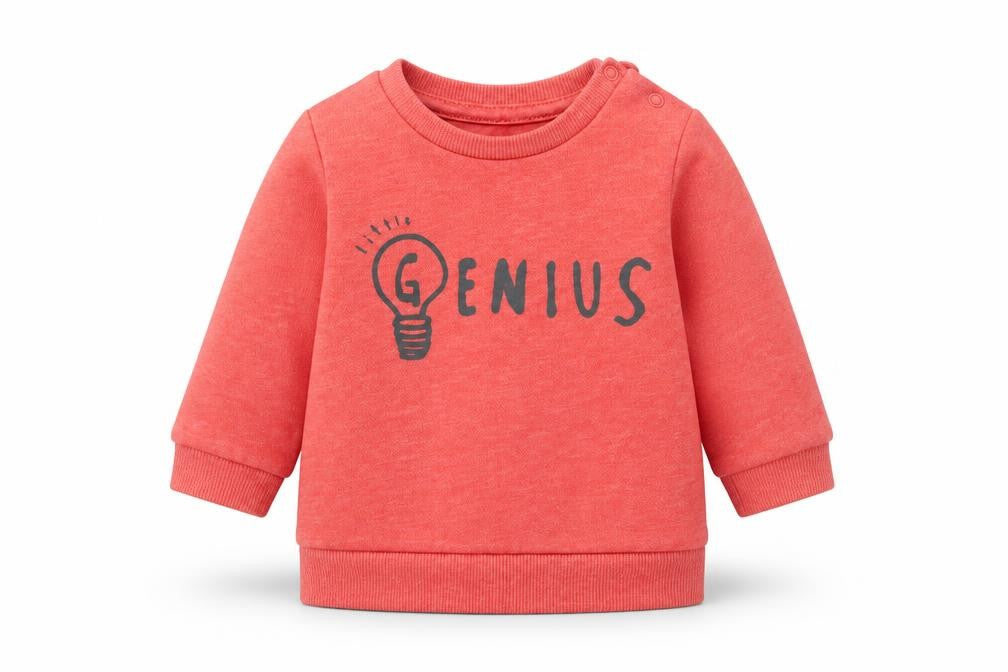 Front view of F&F boys’ orange jumper, size 0-3, months - little genius