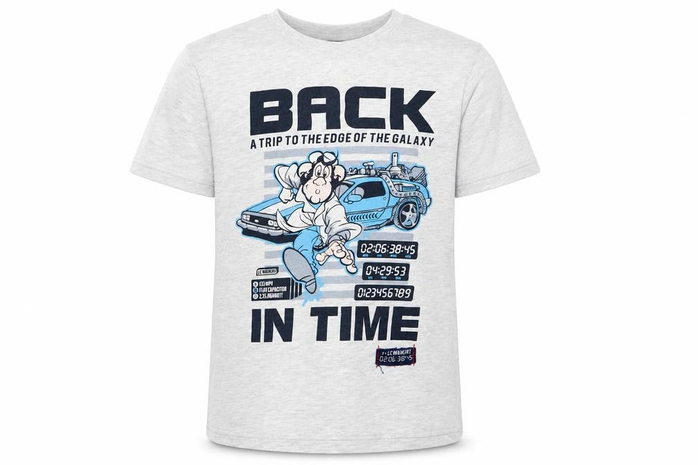 Front view of LC Waikiki boys’ grey basic t-shirt, size 8-9, years - back in time