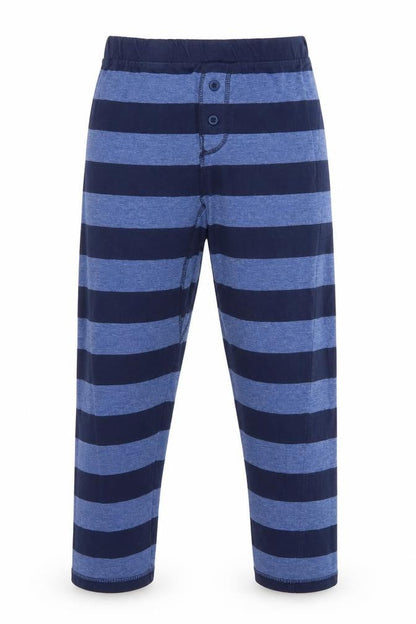Front view of Primark Rebel by Primark boys’ blue striped pyjama pants, size 8-9, years