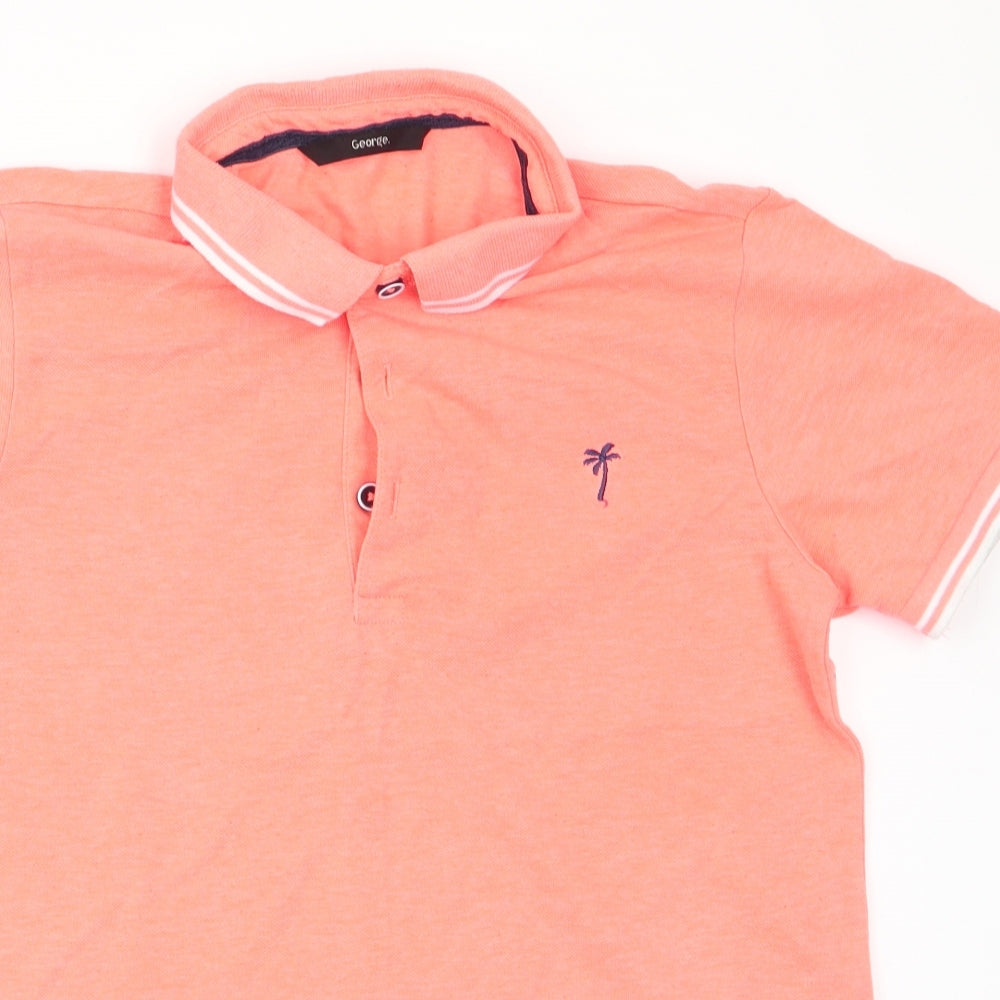 Close-up detail of George girls’ orange basic polo, size 10-11, years - palm tree logo