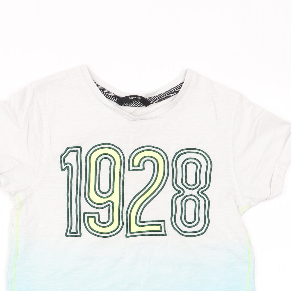 Close-up detail of George boys’ blue basic t-shirt, size 7-8, years - 1928