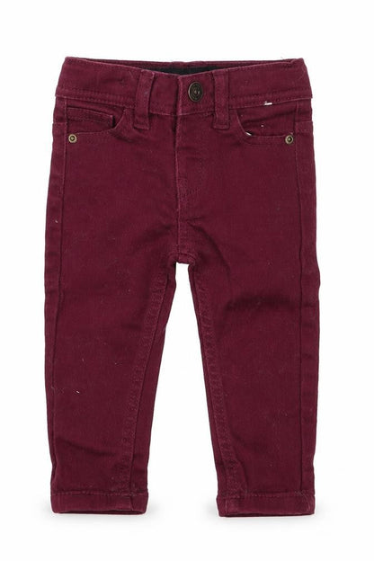 Front view of Denim Co boys’ red jogger jeans, size 6-9, months
