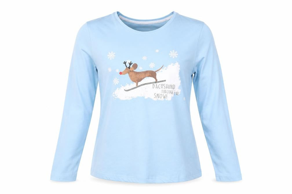 Front view of LOUNGABLE women’s blue basic t-shirt, size M