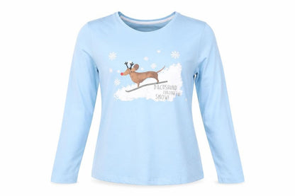 Front view of LOUNGABLE women’s blue basic t-shirt, size M