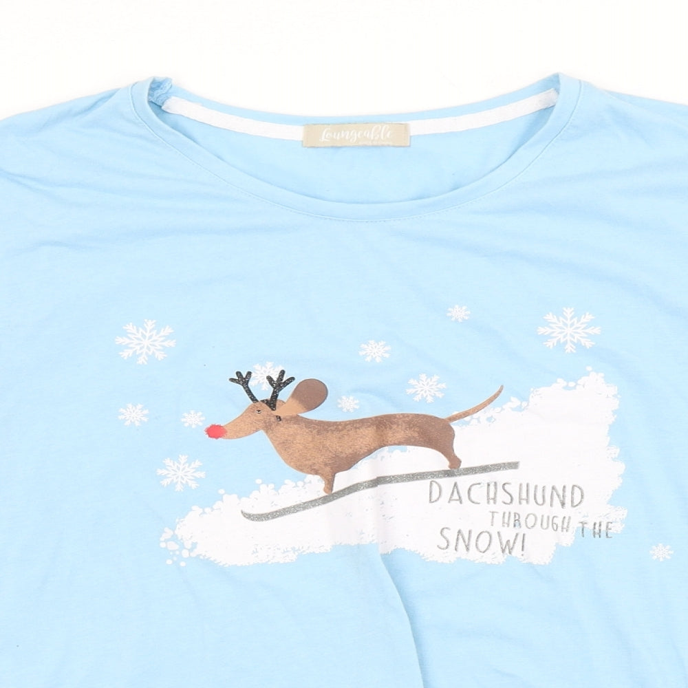 Close-up detail of LOUNGABLE women’s blue basic t-shirt, size M