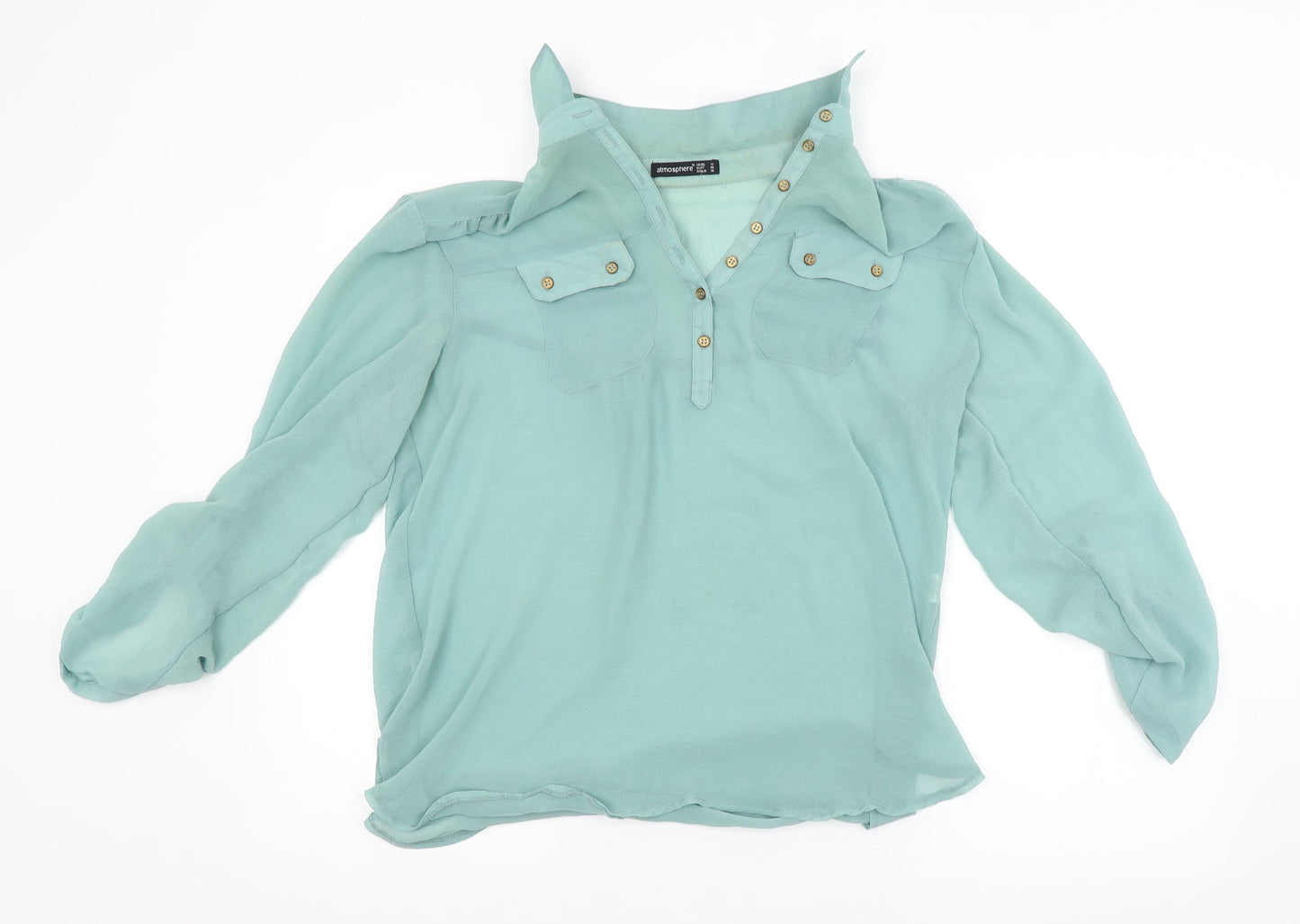 Womens UK Size 12 Atmosphere Green Basic Button-Up