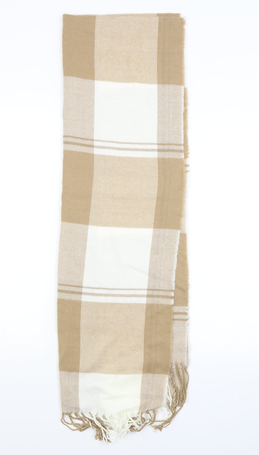 Front view of Preworn unisex brown check scarf