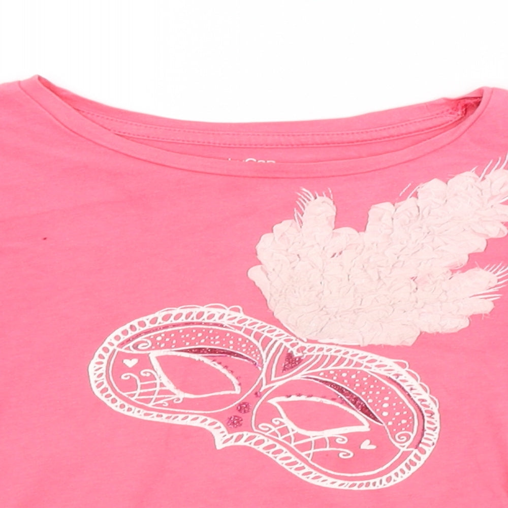Close-up detail of Baby Gap girls’ pink basic t-shirt, size 3, years