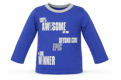 Front view of Bounce girls’ blue basic t-shirt, size 18-24, months
