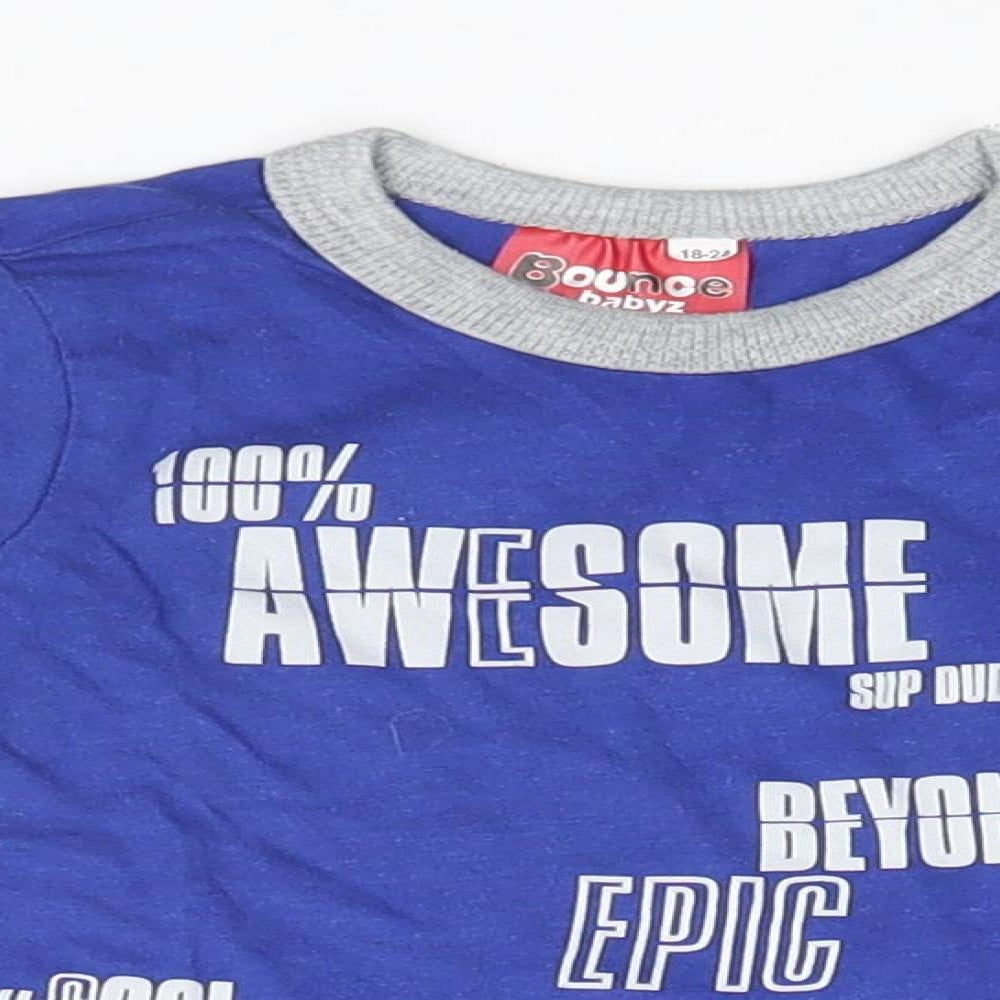 Close-up detail of Bounce girls’ blue basic t-shirt, size 18-24, months