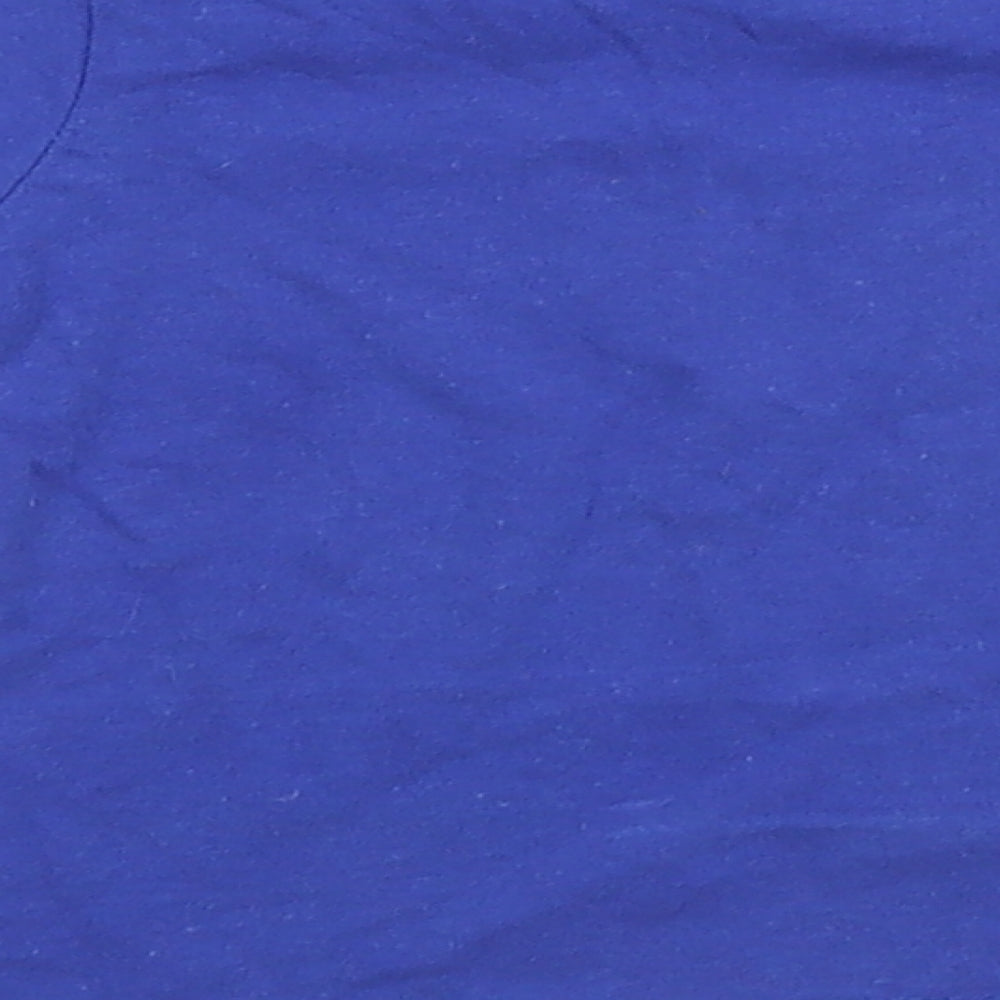 Brand and care label for Bounce girls’ blue basic t-shirt, size 18-24, months