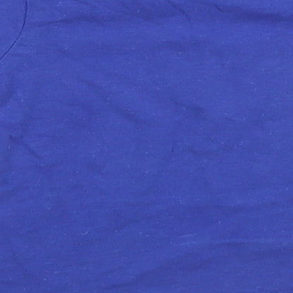 Brand and care label for Bounce girls’ blue basic t-shirt, size 18-24, months