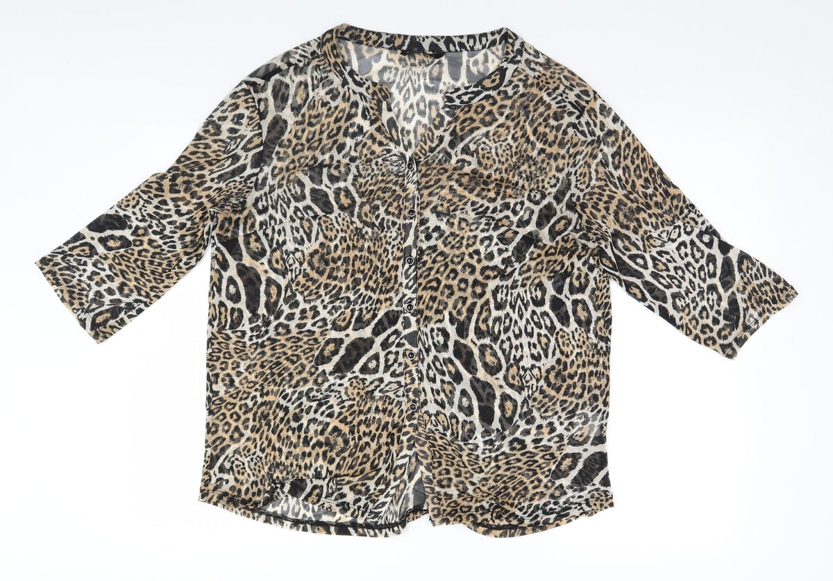 Additional front view of Miladys women’s brown animal print basic blouse, size M
