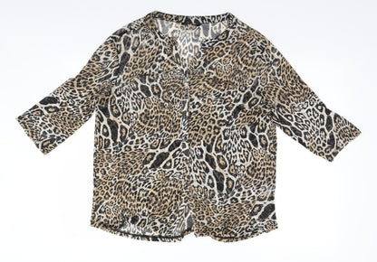 Additional front view of Miladys women’s brown animal print basic blouse, size M
