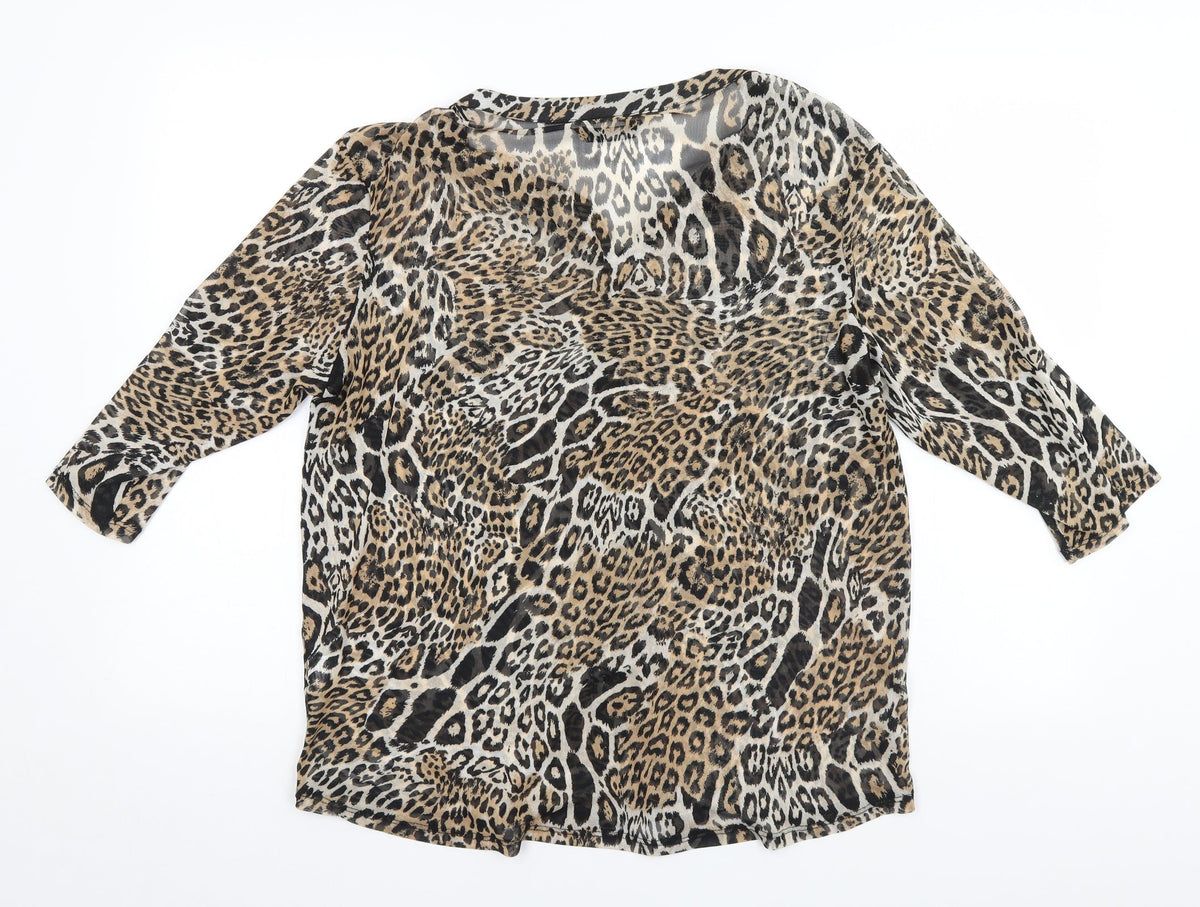 Back view of Miladys women’s brown animal print basic blouse, size M