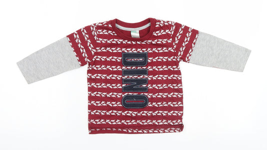 Additional front view of Ackerman's Baby Company Baby Red Animal Print Basic T-Shirt, size 12-18, Months - Dino, Dinosaur