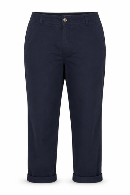 Front view of Woolworths women’s blue trousers, size UK 16, 26-inch leg