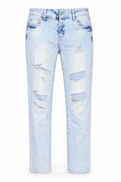 Front view of LANTIS women’s blue straight jeans, size UK 10, 29-inch leg