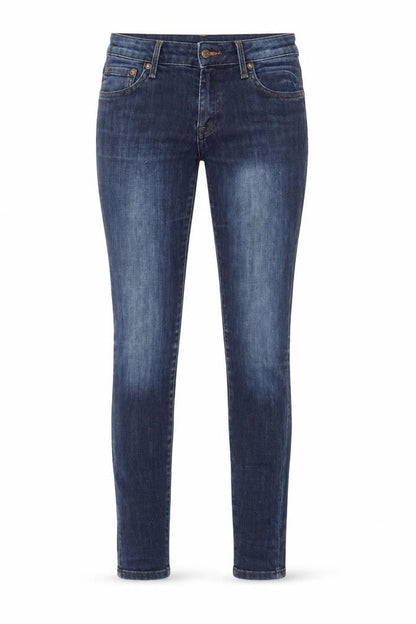 Front view of &DENIM women’s blue skinny jeans, size UK 28, 32-inch leg