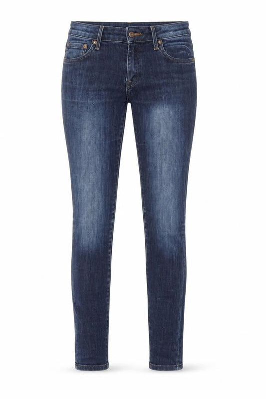 Front view of &DENIM women’s blue skinny jeans, size UK 28, 32-inch leg