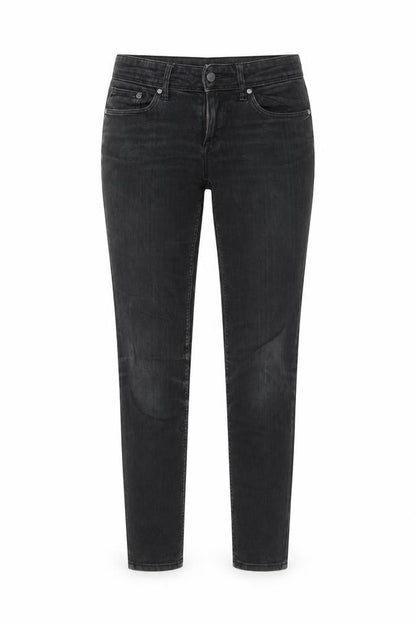 Front view of &DENIM women’s black skinny jeans, size UK 25, 30-inch leg