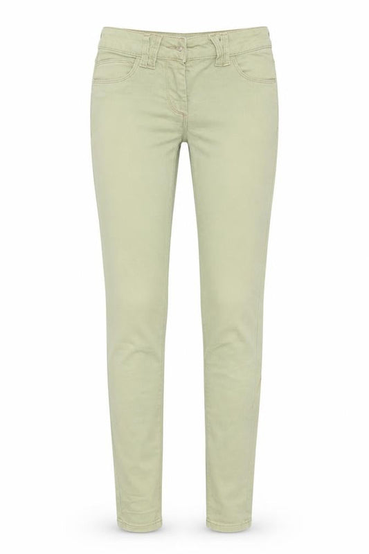 Front view of Marks & Spencer women’s green skinny jeans, size UK 6, 28-inch leg