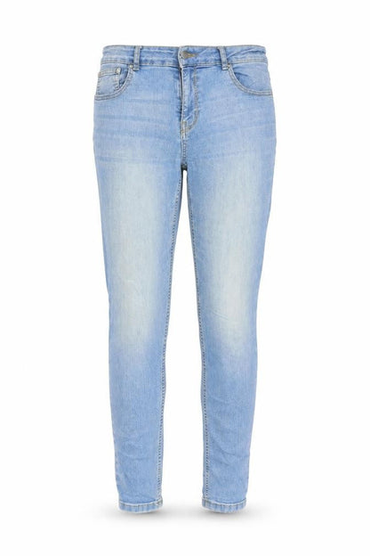 Front view of TOM&ROSE women’s blue skinny jeans, size L, 29-inch leg