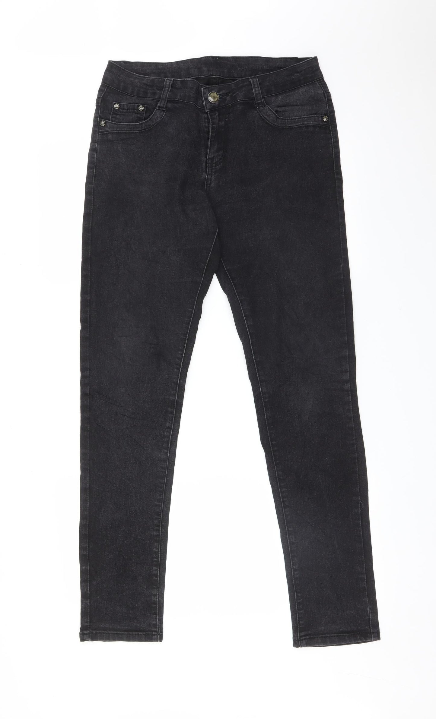 Womens UK Size 28 Preworn Regular Fit Straight Black Jeans