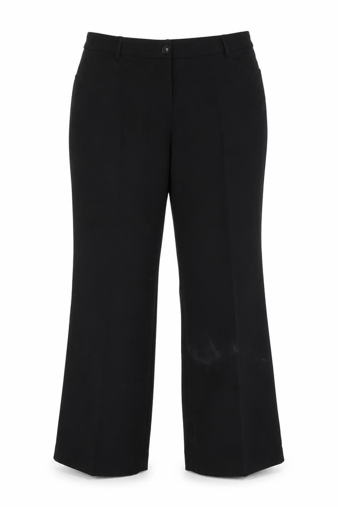 Front view of NIENHAUS women’s black trousers, size UK 18, 30-inch leg