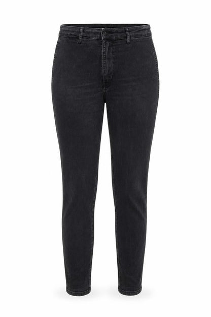 Front view of &DENIM women’s black skinny jeans, size UK 29, 27-inch leg