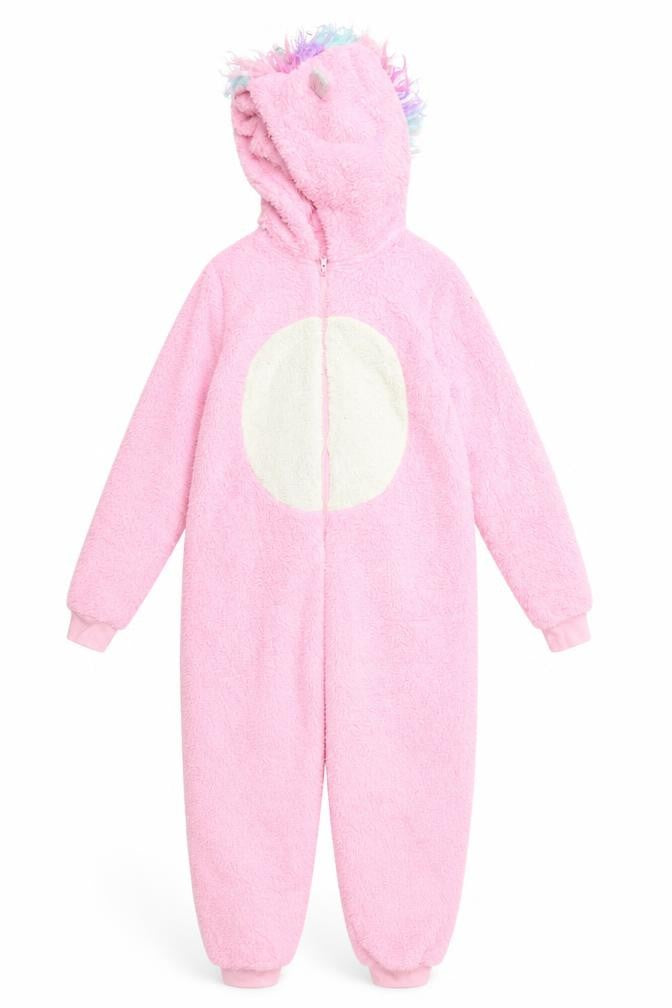 Front view of Matalan girls’ pink one piece, size 12, years - unicorn