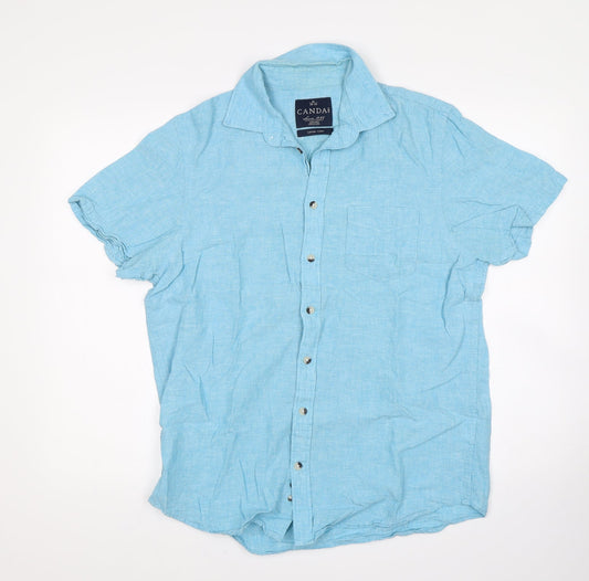 Womens UK Size M Canada Blue Basic Button-Up