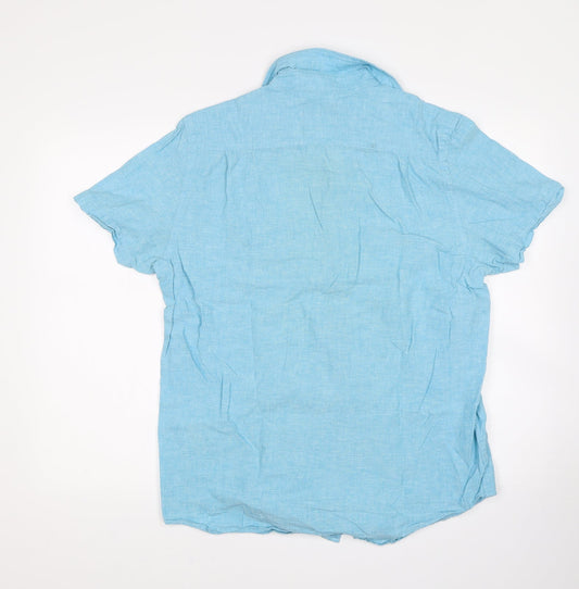 Womens UK Size M Canada Blue Basic Button-Up