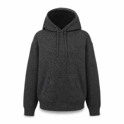 Front view of women’s grey pullover hoodie, size M
