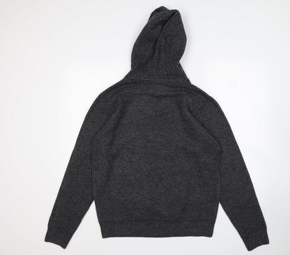 Back view of women’s grey pullover hoodie, size M