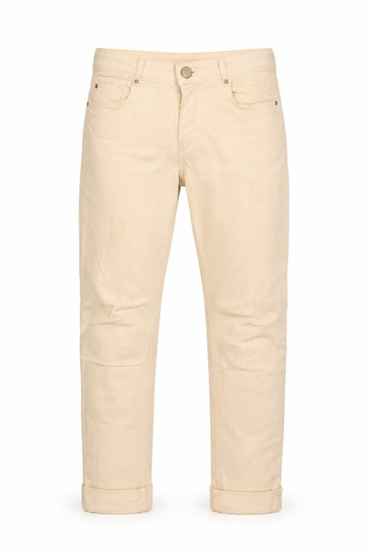 Front view of Zara women’s beige cropped jeans, size UK 6, 25-inch leg