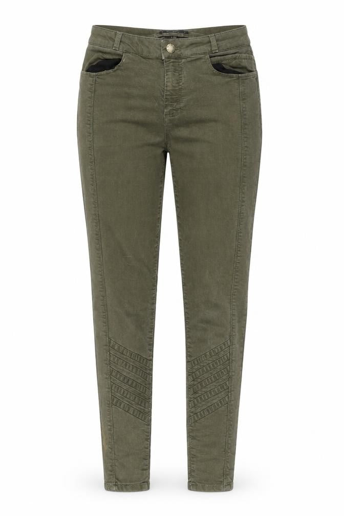 Front view of Miss Selfridge women’s green skinny jeans, size UK 10, 27-inch leg